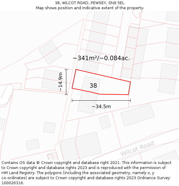 38, WILCOT ROAD, PEWSEY, SN9 5EL: Plot and title map