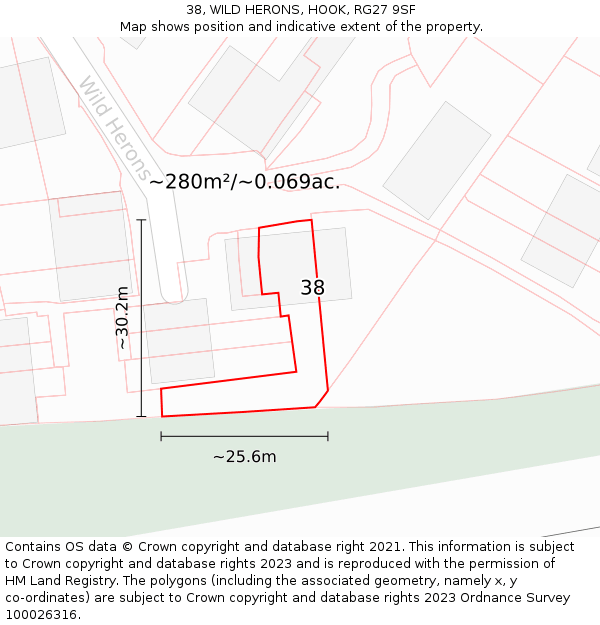 38, WILD HERONS, HOOK, RG27 9SF: Plot and title map