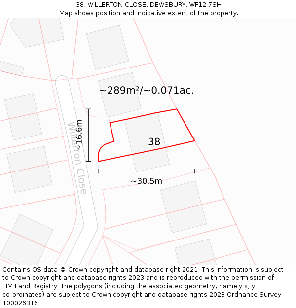 38, WILLERTON CLOSE, DEWSBURY, WF12 7SH: Plot and title map
