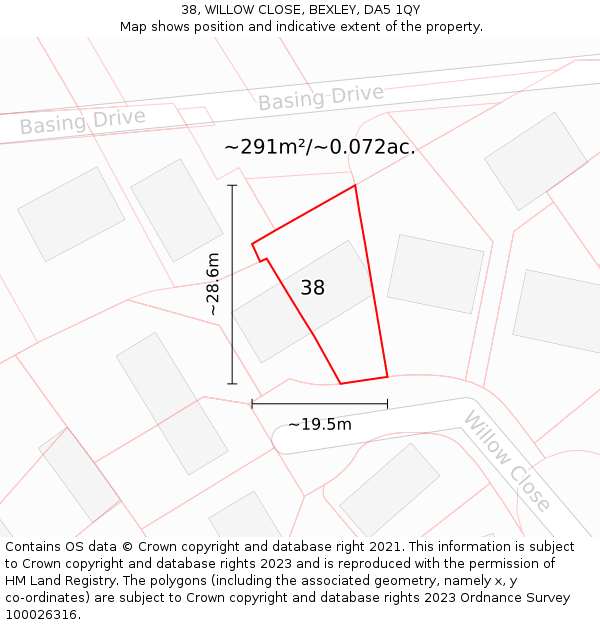 38, WILLOW CLOSE, BEXLEY, DA5 1QY: Plot and title map