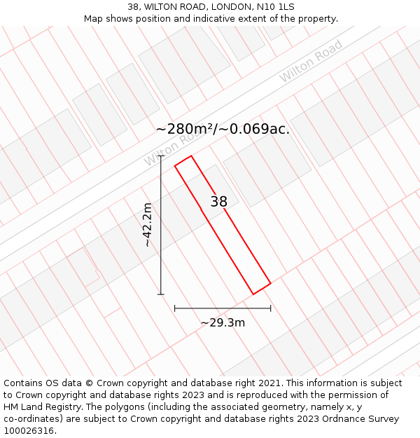 38, WILTON ROAD, LONDON, N10 1LS: Plot and title map