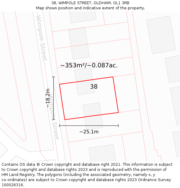 38, WIMPOLE STREET, OLDHAM, OL1 3RB: Plot and title map