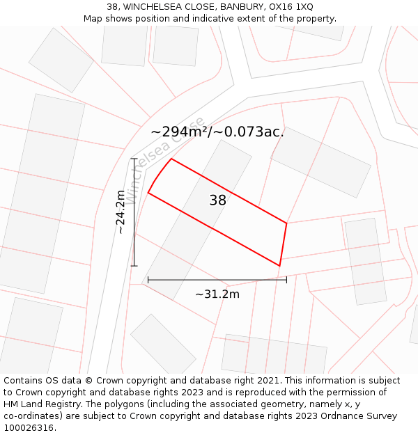 38, WINCHELSEA CLOSE, BANBURY, OX16 1XQ: Plot and title map