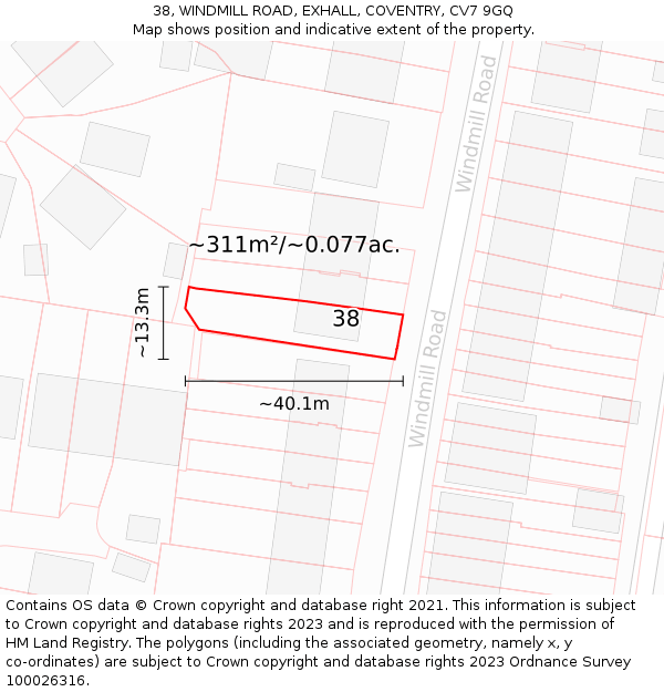 38, WINDMILL ROAD, EXHALL, COVENTRY, CV7 9GQ: Plot and title map