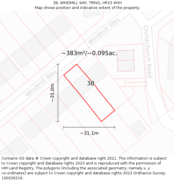 38, WINDMILL WAY, TRING, HP23 4HH: Plot and title map