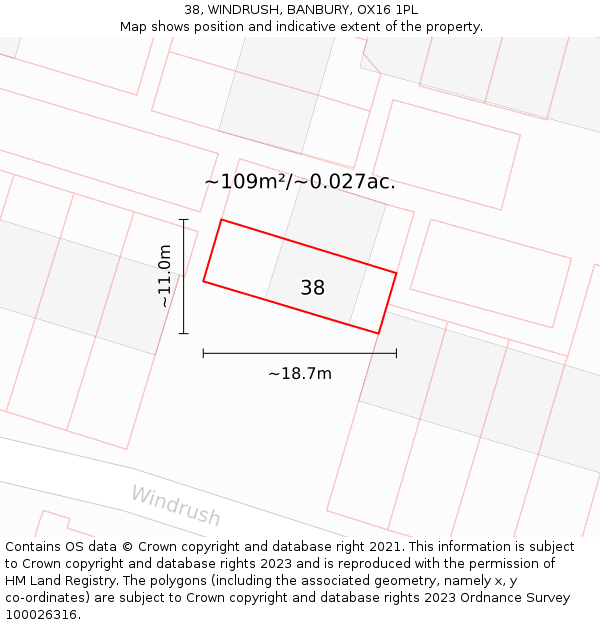 38, WINDRUSH, BANBURY, OX16 1PL: Plot and title map