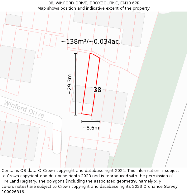 38, WINFORD DRIVE, BROXBOURNE, EN10 6PP: Plot and title map