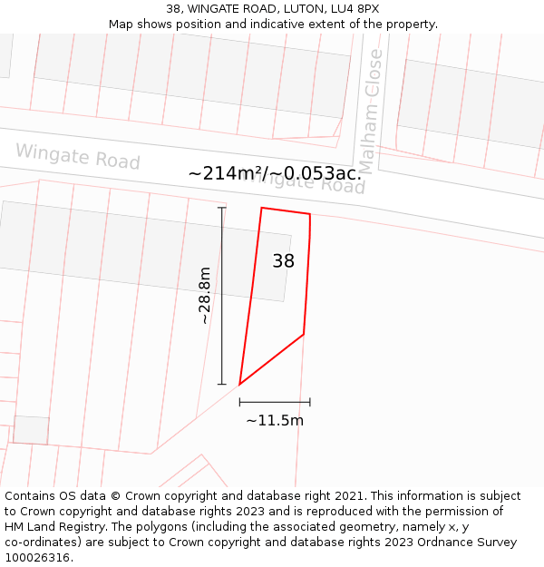 38, WINGATE ROAD, LUTON, LU4 8PX: Plot and title map