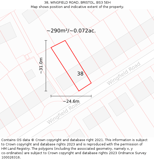 38, WINGFIELD ROAD, BRISTOL, BS3 5EH: Plot and title map