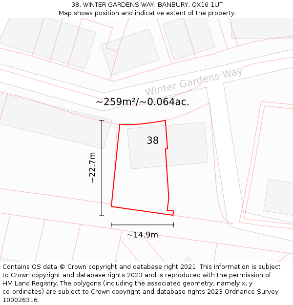 38, WINTER GARDENS WAY, BANBURY, OX16 1UT: Plot and title map