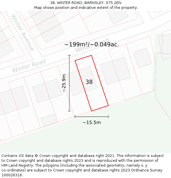 38, WINTER ROAD, BARNSLEY, S75 2EN: Plot and title map