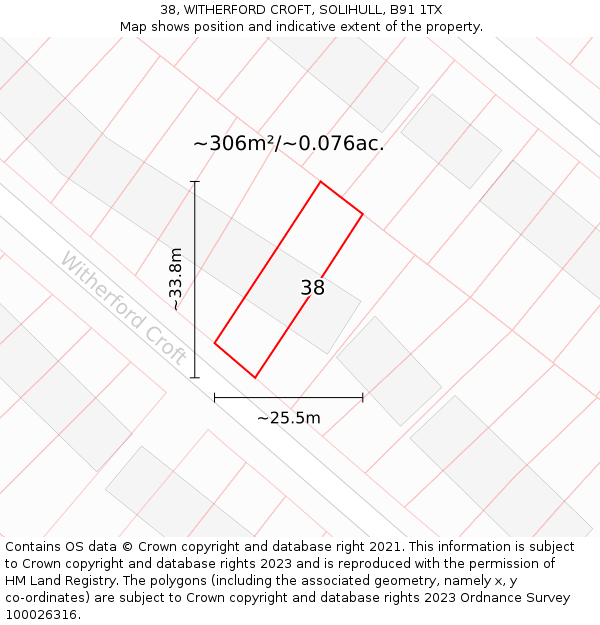 38, WITHERFORD CROFT, SOLIHULL, B91 1TX: Plot and title map