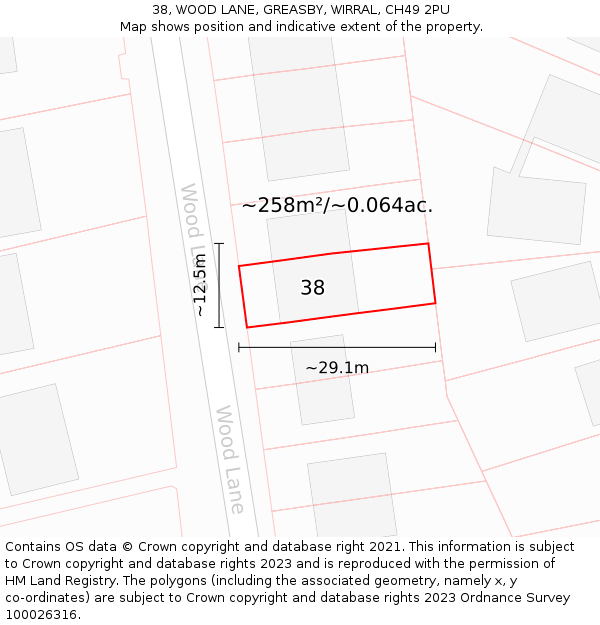 38, WOOD LANE, GREASBY, WIRRAL, CH49 2PU: Plot and title map