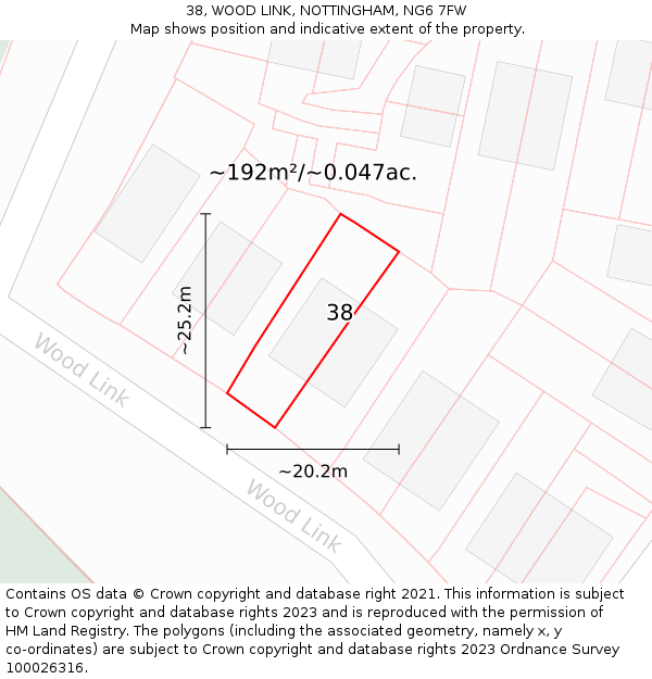 38, WOOD LINK, NOTTINGHAM, NG6 7FW: Plot and title map