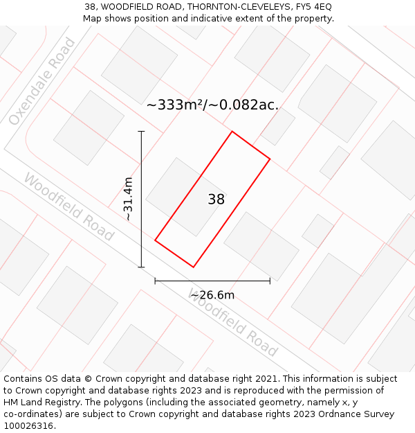 38, WOODFIELD ROAD, THORNTON-CLEVELEYS, FY5 4EQ: Plot and title map