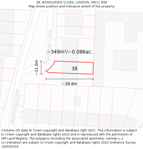 38, WOODLANDS CLOSE, LONDON, NW11 9QR: Plot and title map