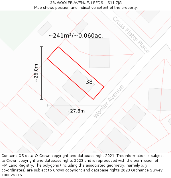 38, WOOLER AVENUE, LEEDS, LS11 7JG: Plot and title map