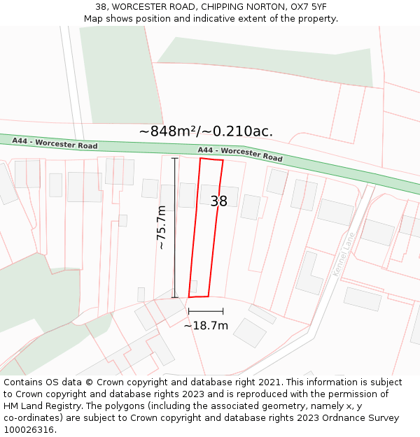 38, WORCESTER ROAD, CHIPPING NORTON, OX7 5YF: Plot and title map