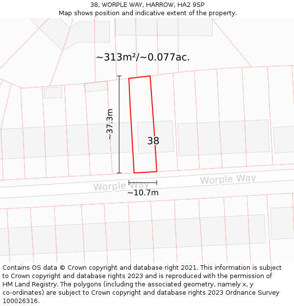 38, WORPLE WAY, HARROW, HA2 9SP: Plot and title map