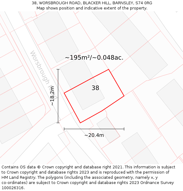 38, WORSBROUGH ROAD, BLACKER HILL, BARNSLEY, S74 0RG: Plot and title map