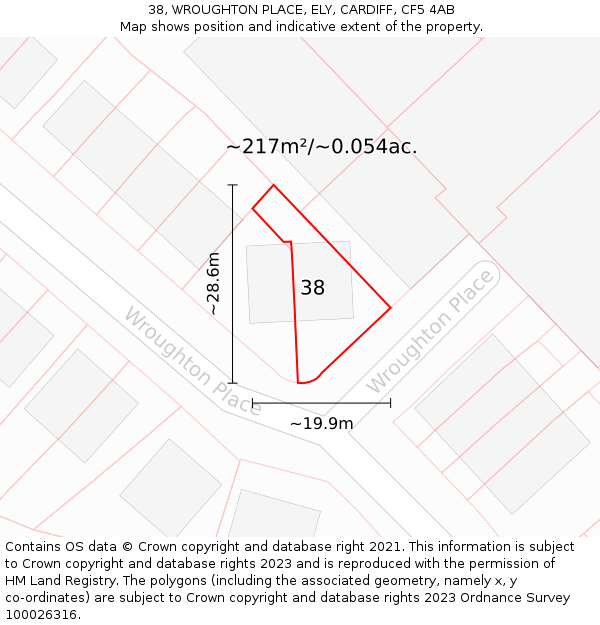 38, WROUGHTON PLACE, ELY, CARDIFF, CF5 4AB: Plot and title map