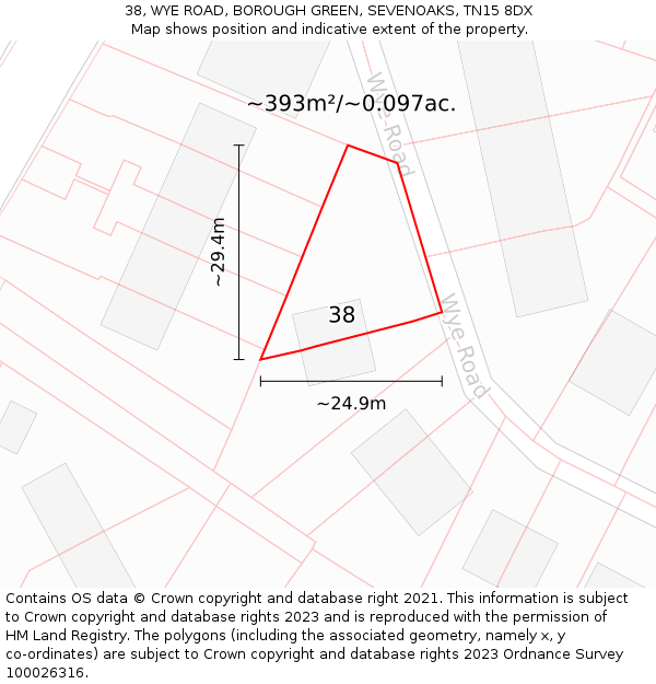 38, WYE ROAD, BOROUGH GREEN, SEVENOAKS, TN15 8DX: Plot and title map