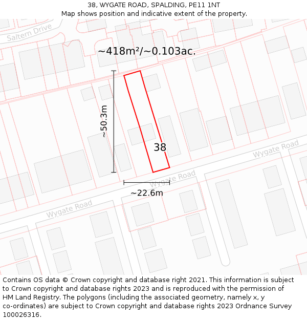 38, WYGATE ROAD, SPALDING, PE11 1NT: Plot and title map