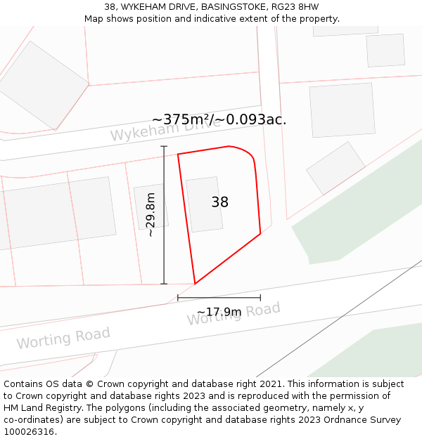 38, WYKEHAM DRIVE, BASINGSTOKE, RG23 8HW: Plot and title map