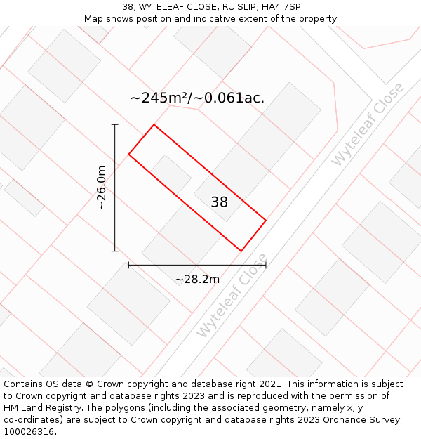 38, WYTELEAF CLOSE, RUISLIP, HA4 7SP: Plot and title map