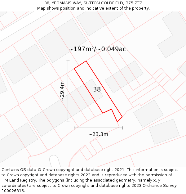38, YEOMANS WAY, SUTTON COLDFIELD, B75 7TZ: Plot and title map