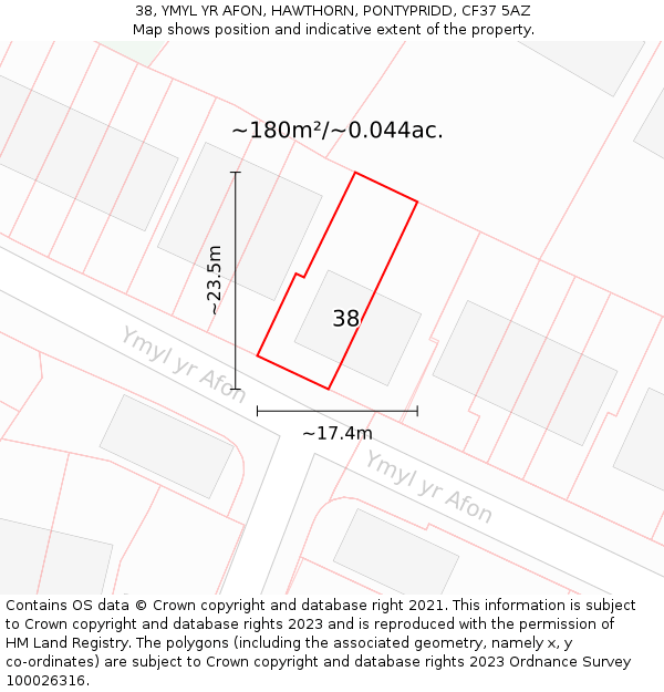 38, YMYL YR AFON, HAWTHORN, PONTYPRIDD, CF37 5AZ: Plot and title map