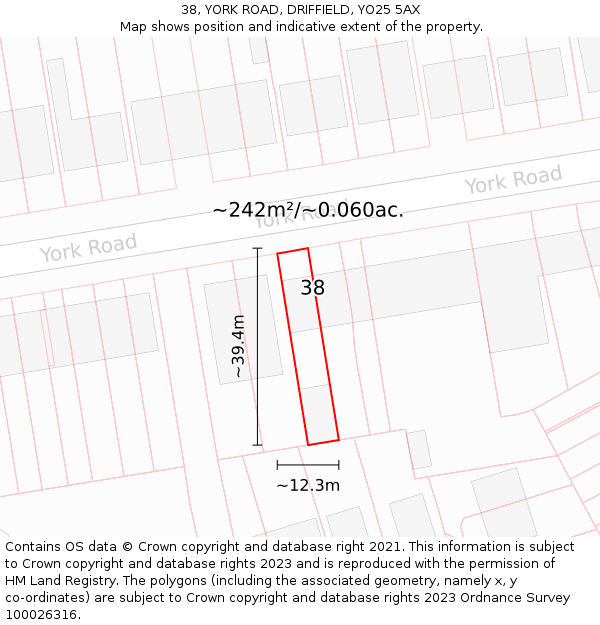 38, YORK ROAD, DRIFFIELD, YO25 5AX: Plot and title map
