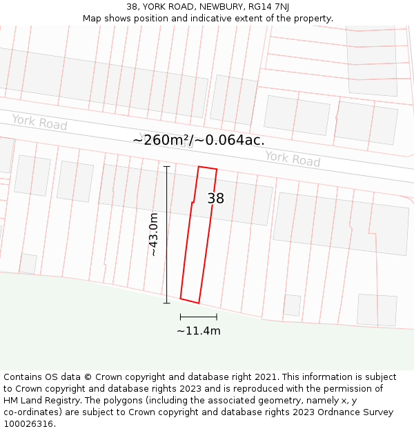 38, YORK ROAD, NEWBURY, RG14 7NJ: Plot and title map