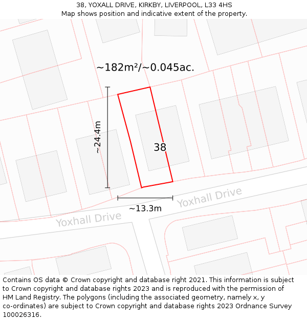 38, YOXALL DRIVE, KIRKBY, LIVERPOOL, L33 4HS: Plot and title map