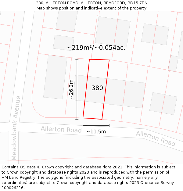 380, ALLERTON ROAD, ALLERTON, BRADFORD, BD15 7BN: Plot and title map