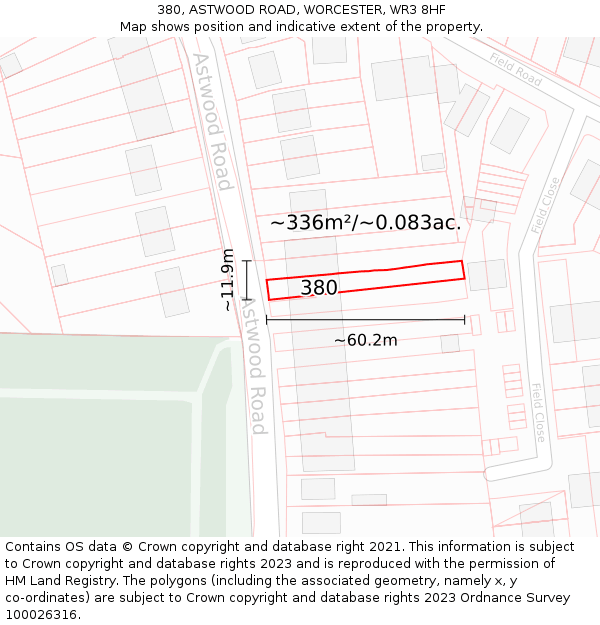 380, ASTWOOD ROAD, WORCESTER, WR3 8HF: Plot and title map