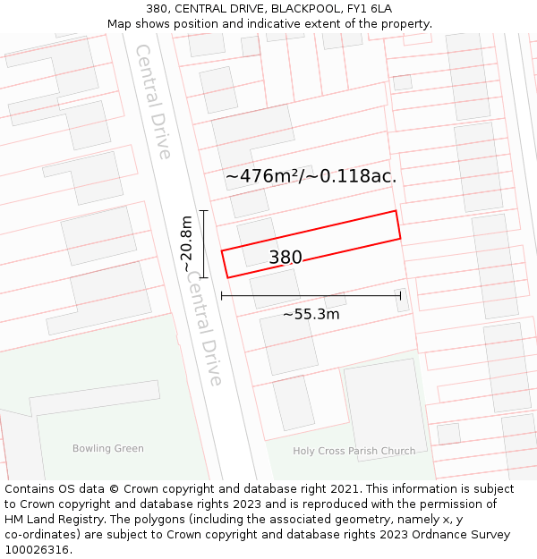 380, CENTRAL DRIVE, BLACKPOOL, FY1 6LA: Plot and title map