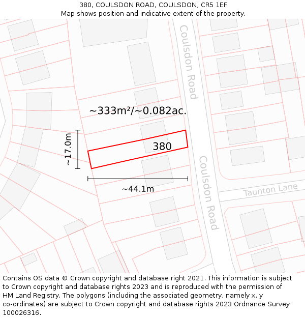 380, COULSDON ROAD, COULSDON, CR5 1EF: Plot and title map