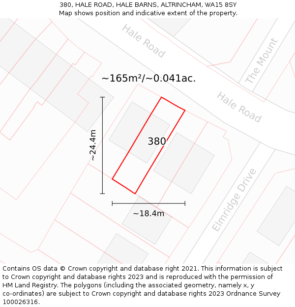 380, HALE ROAD, HALE BARNS, ALTRINCHAM, WA15 8SY: Plot and title map