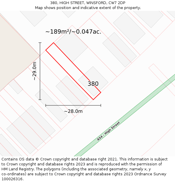 380, HIGH STREET, WINSFORD, CW7 2DP: Plot and title map