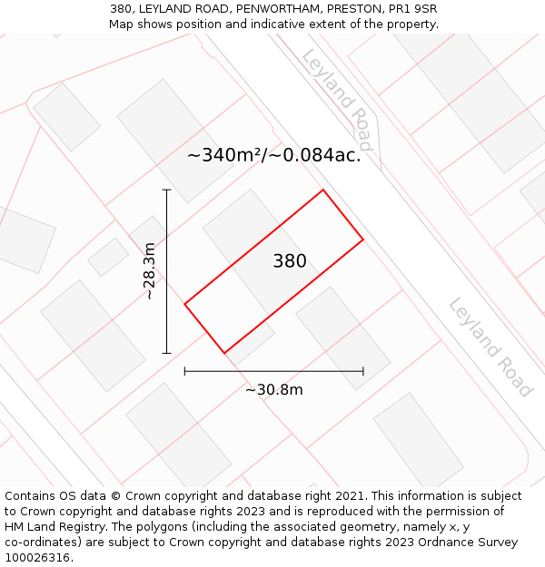 380, LEYLAND ROAD, PENWORTHAM, PRESTON, PR1 9SR: Plot and title map