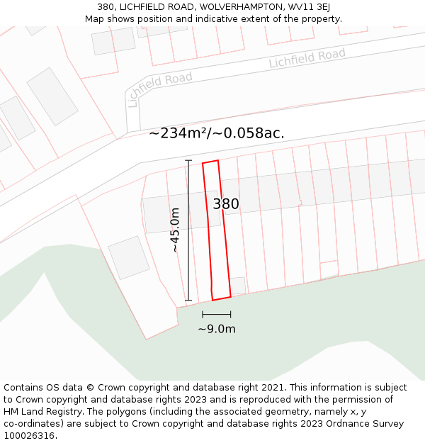 380, LICHFIELD ROAD, WOLVERHAMPTON, WV11 3EJ: Plot and title map