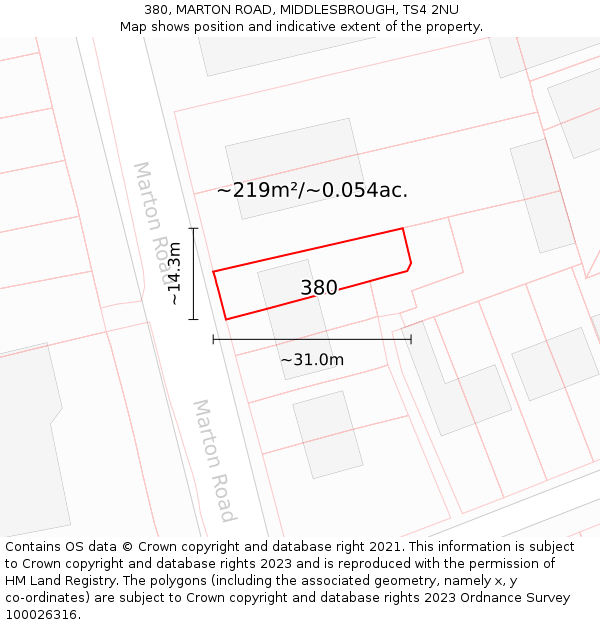 380, MARTON ROAD, MIDDLESBROUGH, TS4 2NU: Plot and title map
