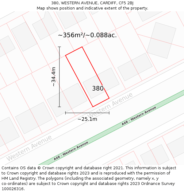 380, WESTERN AVENUE, CARDIFF, CF5 2BJ: Plot and title map