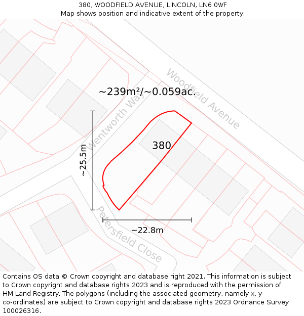 380, WOODFIELD AVENUE, LINCOLN, LN6 0WF: Plot and title map