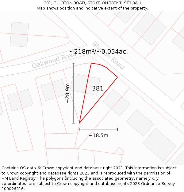 381, BLURTON ROAD, STOKE-ON-TRENT, ST3 3AH: Plot and title map