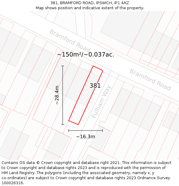 381, BRAMFORD ROAD, IPSWICH, IP1 4AZ: Plot and title map