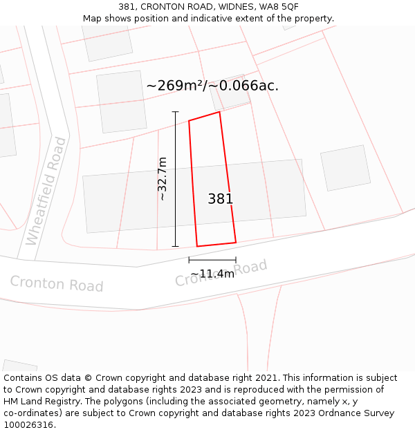381, CRONTON ROAD, WIDNES, WA8 5QF: Plot and title map