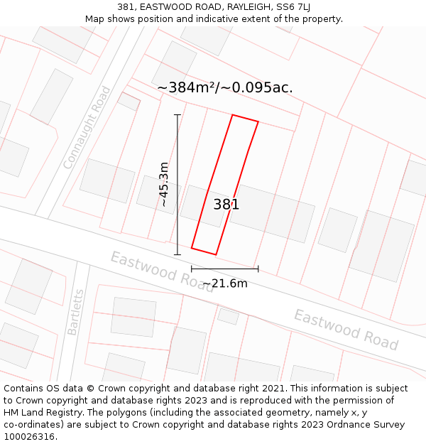 381, EASTWOOD ROAD, RAYLEIGH, SS6 7LJ: Plot and title map