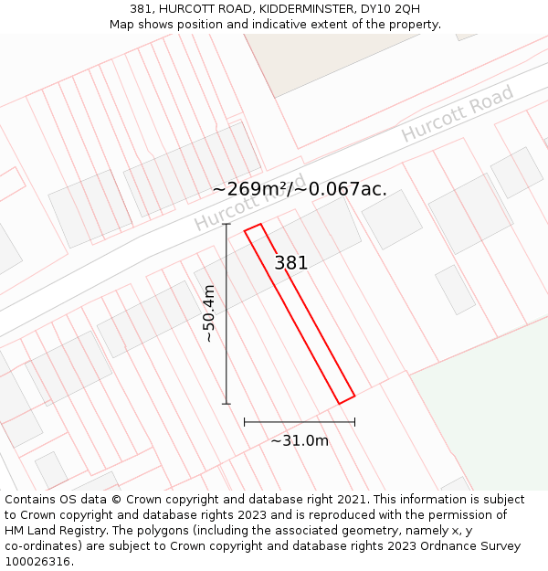 381, HURCOTT ROAD, KIDDERMINSTER, DY10 2QH: Plot and title map